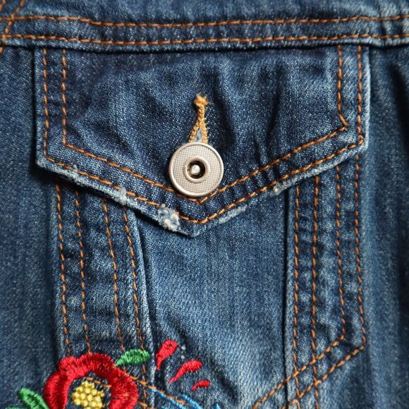 Bagatelle Denim Trucker Jacket Womens S Blue Boho Bohemian Retro Eclectic Casual - Picture 13 of 16